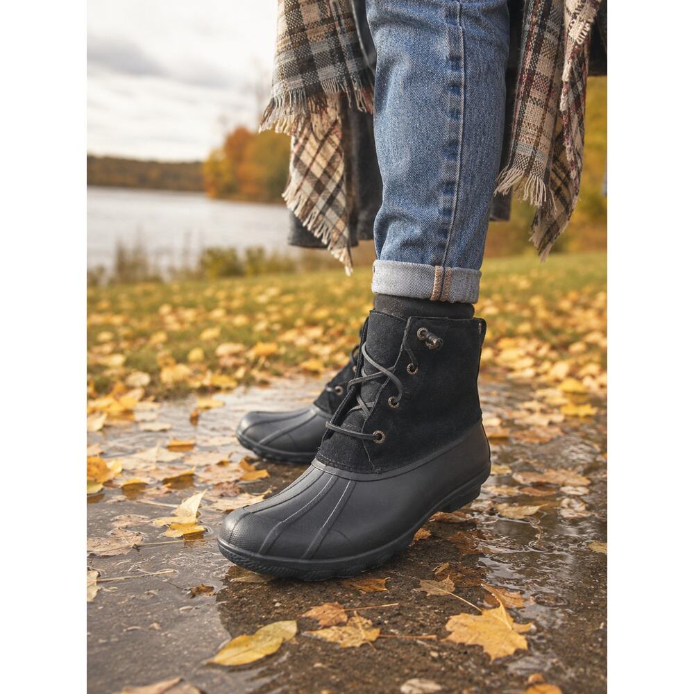 Sperry STS80422 Women's Syren Gulf Duck Boot Black SIZE 9.5M WATERPROOF ZIP UP